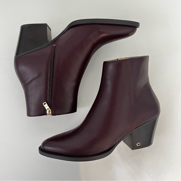 Coach Women Pacey Slip On Pointed Toe Ankle Booties- New In Box - Dark Cranberry - Picture 13 of 16